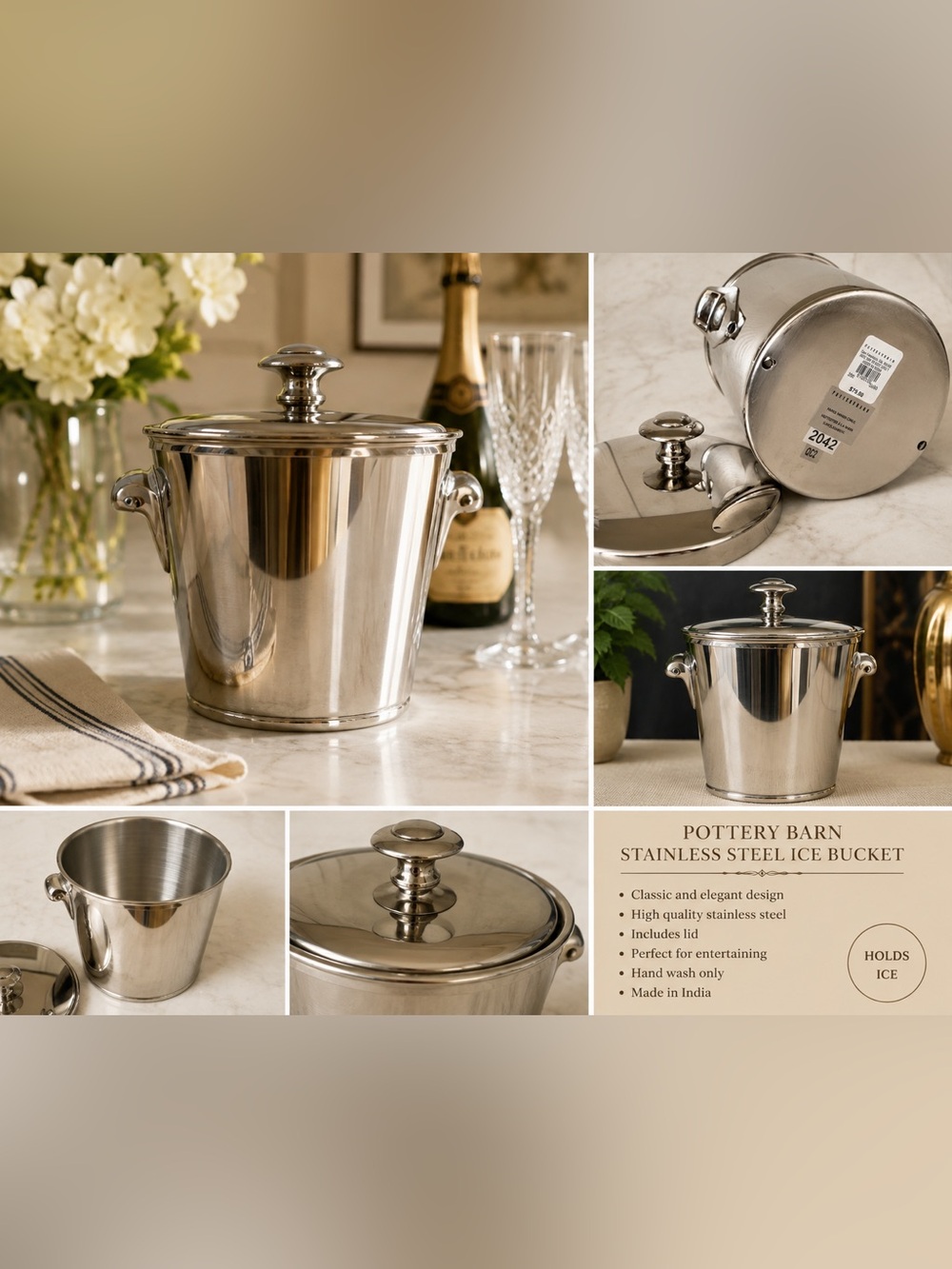 Pottery Barn Stainless Steel Ice Bucket - Silver